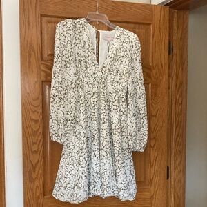 Adelyn Rae Olive and Cream Floral v neck Dress